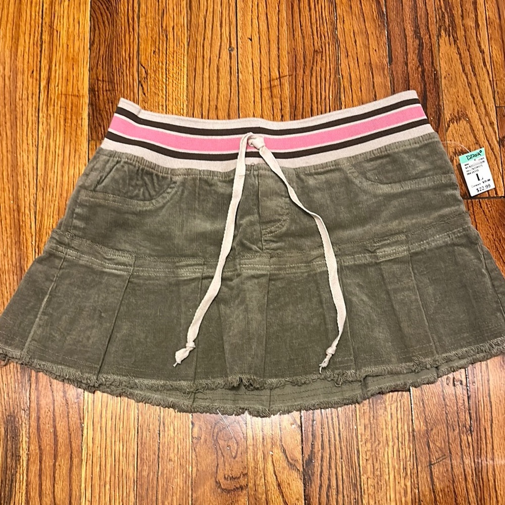 Juniors Olive Green Skirt with Pink Stripe